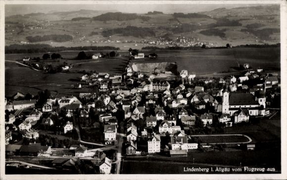 Postcard Lindenberg im Allgäu Swabia, aerial photograph