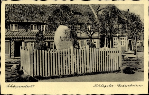 Postcard Schöppenstedt in Lower Saxony, Schlageter memorial stone