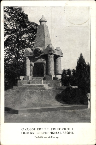PC Brühl in the Rhein-Neckar district, Grand Duke Friedrich I and war memorial, unveiled May 28, 1911