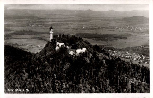 Postcard Owen unter Teck Württemberg, Burg Teck, aerial photograph