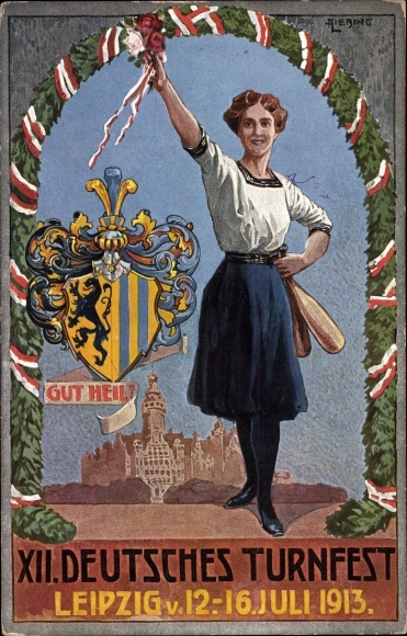 Coat of arms PC Leipzig in Saxony, XII. German Gymnastics Festival 1913, Gut Heil