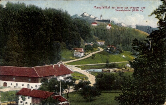 Ak Weyarn Oberbayern, Mangfalltal, Blick auf Wendelstein, ländliche Landschaft, Grün