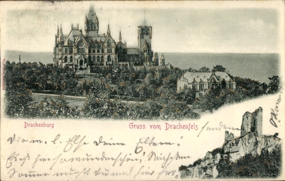 Relief Postcard Königswinter am Rhein, Drachenfels, Drachenburg