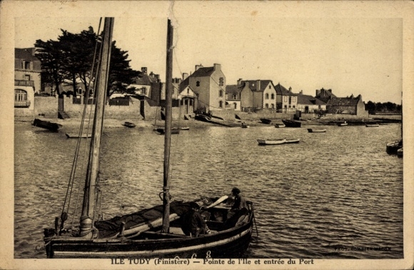 Postcard Île Tudy Finistère, Pointe de l'Ile, harbour entrance