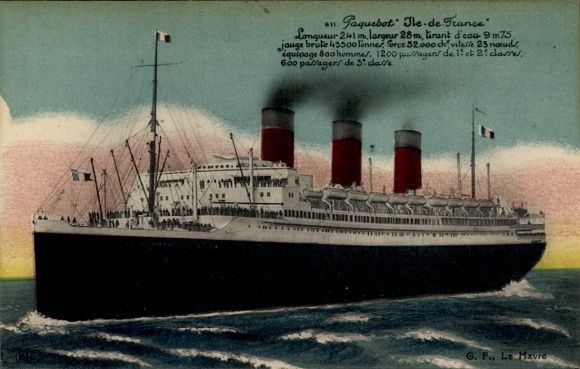 Künstler Ak Passagierschiff Ile de France, le Havre