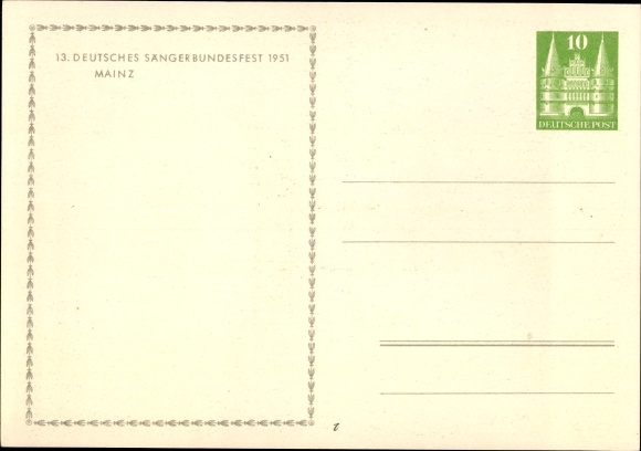 Briefpapier ansichtkaart Mainz in Rijnland-Palts, XIII. Duits Zangersfestival 1951