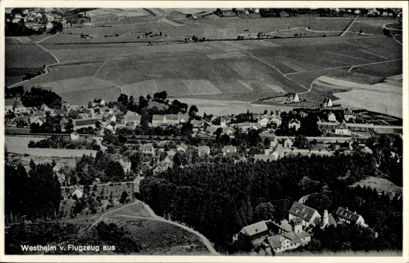 Postcard Westheim near Augsburg Neusäß in Swabia, aerial photograph, Gasth. zum Kobel, owner J. Strobl