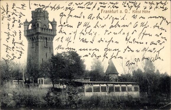 Postcard Kliestow Frankfurt an der Oder, Kleist Höhe Tower, building in the foreground, nature, old