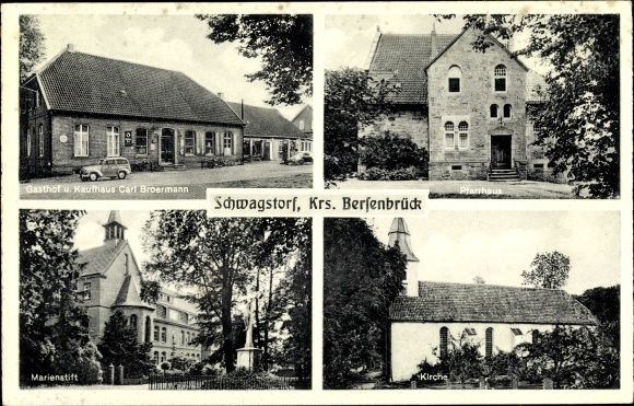Ak Schwagstorf Fürstenau Niedersachsen, Gasthof, Pfarrhaus, Marienstift, Kirche