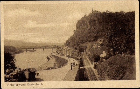 Postcard Děčín Tetschen Bodenbach Elbe Reg. Aussig, Schäferwand, railway line, tunnel