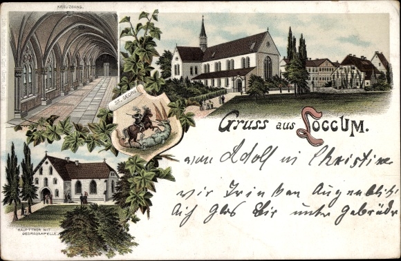 Litho Rehburg Loccum in Niedersachsen, Georgskapelle, Kreuzgang
