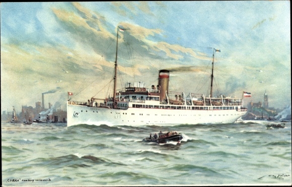 Artist PC Stöwer, Willy, HAPAG steamer Cobra, seaside resort service