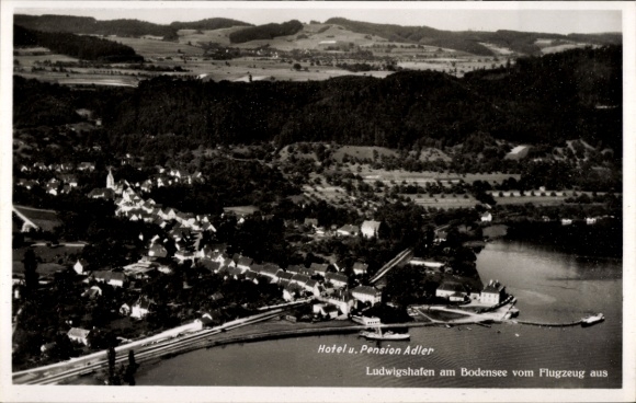 Ansichtkaart Ludwigshafen aan de Bodensee, Hotel en Pension Adler, luchtfoto