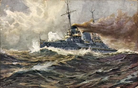 Künstler Ak Hans Bohrdt, Deutsches Kriegsschiff SMS Moltke, Linienschiff, Kaiserliche Marine