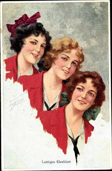 Artist Postcard Fisher, Bill, Funny Shamrock, Three Women