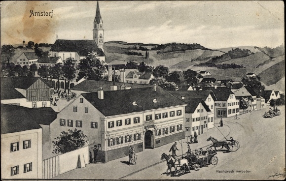 Artist PC Arnstorf in Lower Bavaria, partial view, church, inn