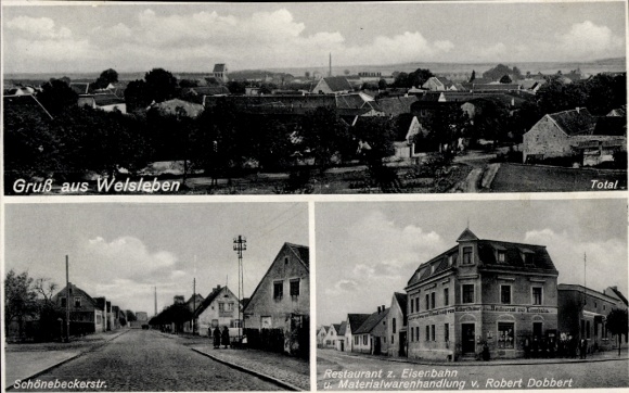 KP Welsleben w powiecie Salzland, widok ogólny, Schönebeckerstrasse, restauracja na kolei, sklep