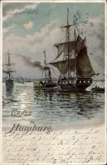 Zatrzymaj się pod światło lito Hamburg Mitte Stare Miasto, port, statki