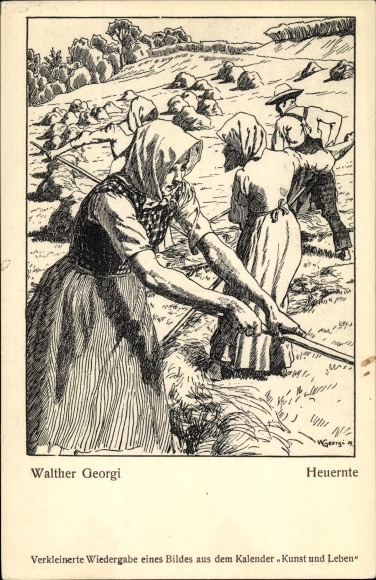 Artist PC Georgi, Walther, hay harvest, farmers in the field
