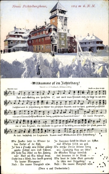 Song Postcard Vogel, Wilhelm, Oberwiesenthal, Wilkumme of 'en Fichtelbarg, Neues Fichtelberghaus