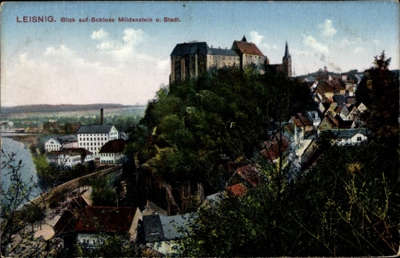 Ak Leisnig in Sachsen, Schloss Mildenstein und Stadt