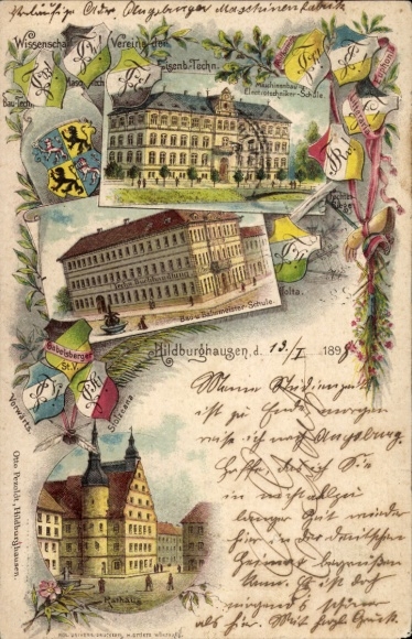 Studentika lito Hildburghausen w Turyngii, szkoła techniczna, fabryka maszyn, herb