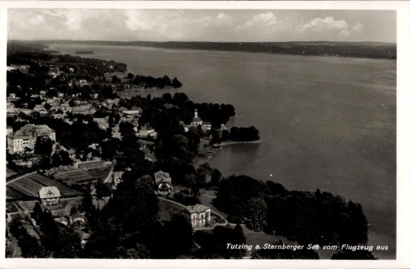Postcard Tutzing on Lake Starnberg Upper Bavaria, aerial photograph