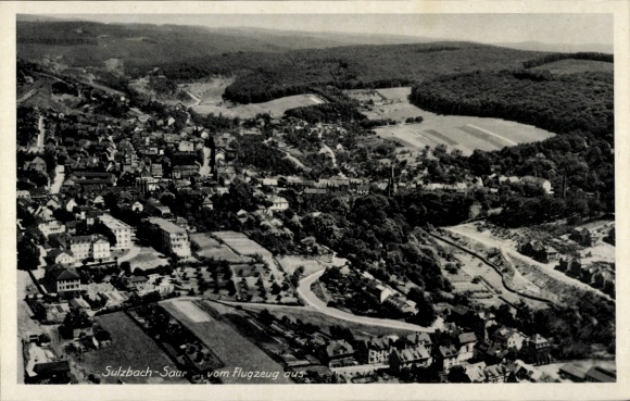 Postcard Sulzbach in Saarland, aerial photography, city panorama