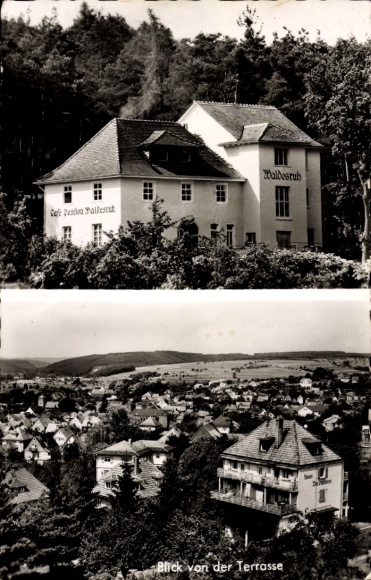 Postcard Bad king in the Odenwald Hesse, Café Pension Waldesruh, view from the terrace