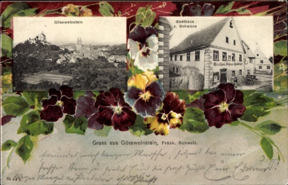 Postcard Gößweinstein in Upper Franconia, Gasthaus zum Schwane, pansy