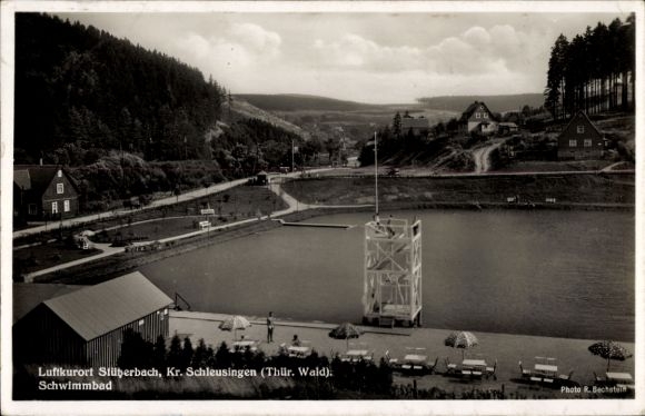 Postcard Stützerbach Ilmenau Thuringian Forest, swimming pool, climatic health resort Stüberbach, Thuringian Forest, photography
