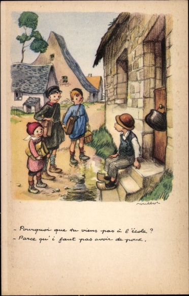 Artist PC Poulbot, Ligue Nationale contre le Taudis, children on their way to school