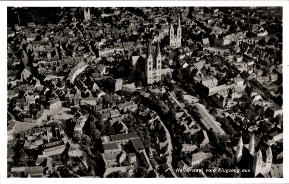 Postcard Halberstadt in Saxony Anhalt, aerial photograph