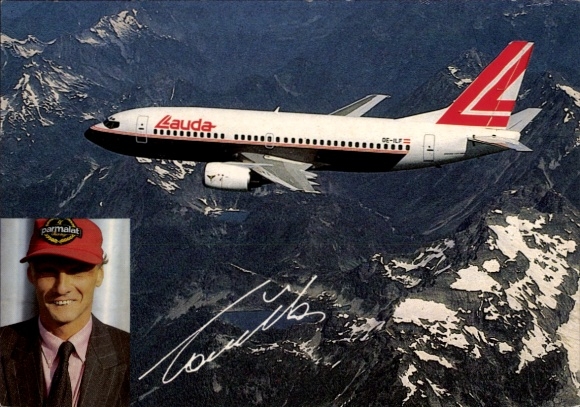 Postcard Boeing 737-300 Bob Marley, Niki Lauda Airlines, passenger aircraft