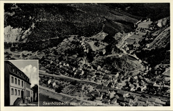 Postcard Saarhölzbach Mettlach in Saarland, aerial photograph, Gasth. Thieser