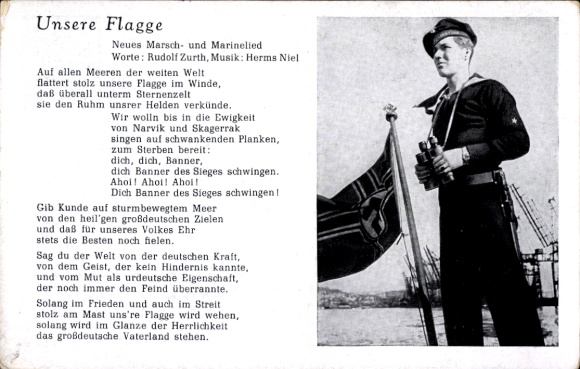 Lied Ak Unsere Flagge, Marine Soldat mit Fernglas, Kriegsmarine, Herms Niel