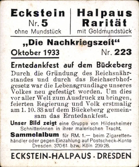 Collector's picture The post-war period No. 223, October 1933, Thanksgiving on the Bückeberg