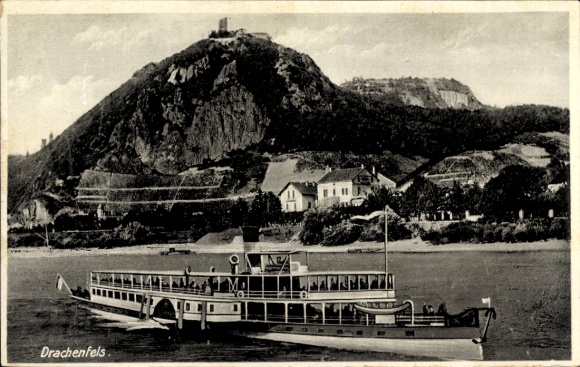 Ak Königswinter am Rhein, Drachenfels, Dampfschiff