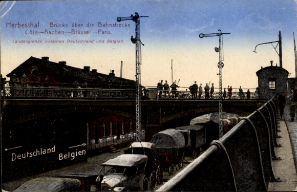 Postcard Herbesthal Lontzen Wallonia Liège, bridge over the railway line Cologne, Aachen, Brussels, Paris