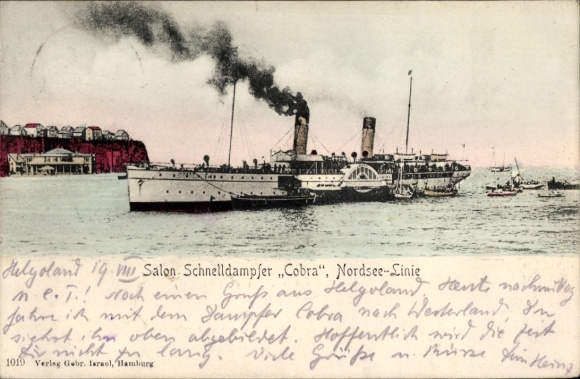 Postcard Salon Express Steamer Cobra, North Sea Line, Heligoland
