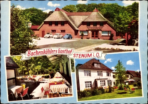 Postcard Stenum Ganderkesee in Lower Saxony, Backenköhlers Gasthof, owner A. Lange, patio area