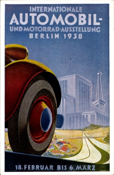 Artist Postcard International Automobile and Motorcycle Exhibition Berlin 1938, radio tower