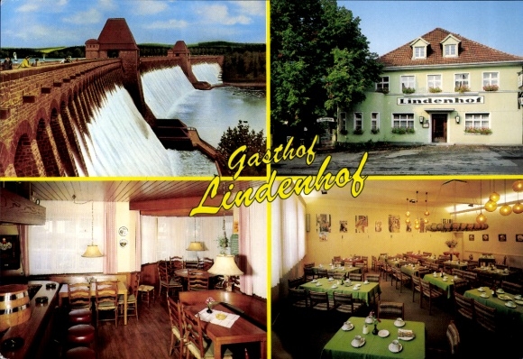 Postcard Niederense Ense in Sauerland, Gasthof Lindenhof, Am Riesenberg 23, dam wall