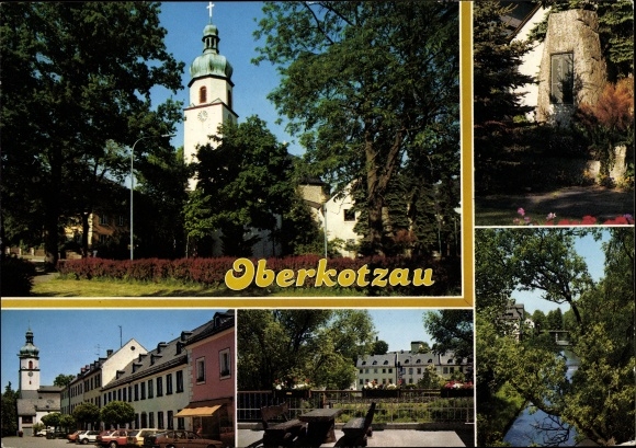 Postcard Oberkotzau an der Saale, town views, river, church