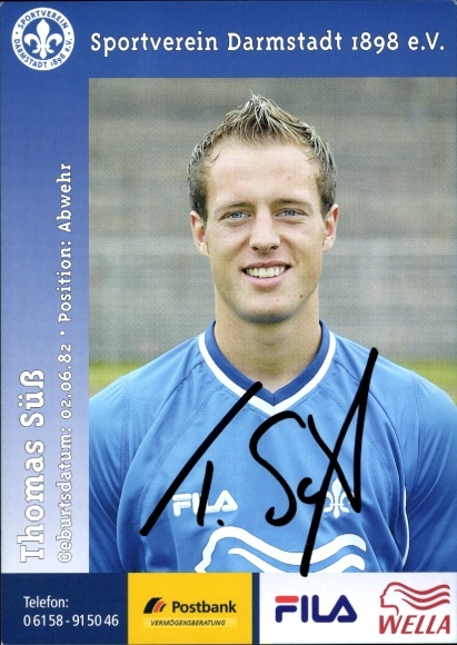 Autogrammkarte Fußballer Thomas Süß, SV Darmstadt 98, Autogramm