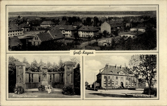 Ak Großkayna Braunsbedra Saalekreis, totaal, oorlogsmonument, gemeentekantoor
