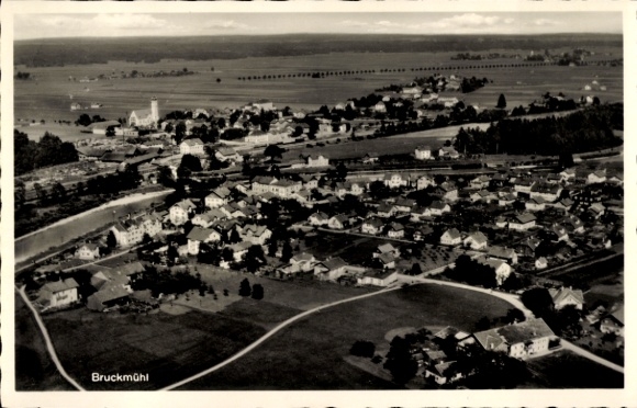 Postcard Bruckmühl in Upper Bavaria, aerial photograph