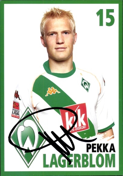 Autogrammkarte Fußballer Pekka Lagerblom, Werder Bremen, Autogramm