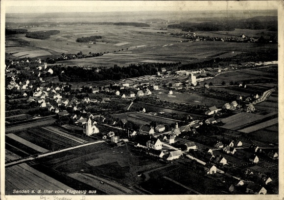 Postcard Senden in Schwaben, aerial photograph