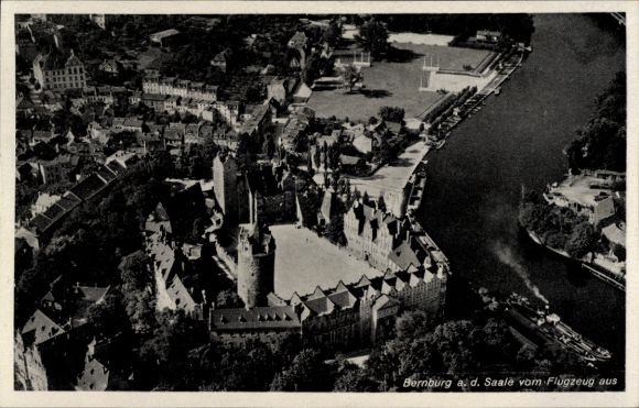 Postcard Bernburg an der Saale, aerial photograph of Bernburg, Saale, city view, aircraft photograph